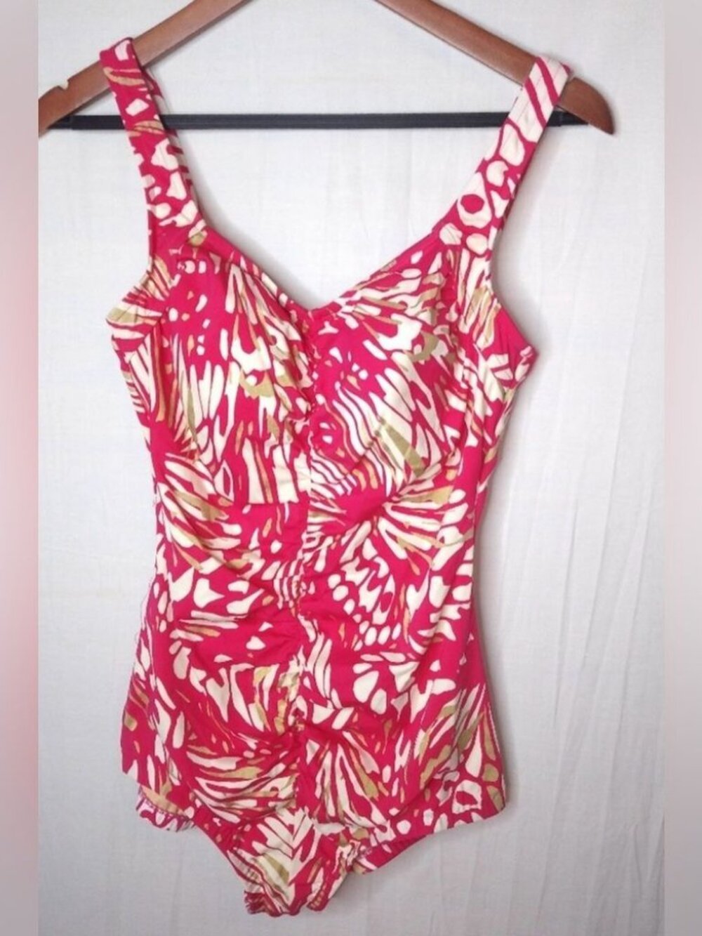 Maxine of Hollywood 14 1-Piece Swim Suit in Pink White Tan